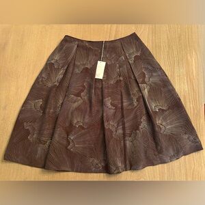 TSE 100% Silk Metallic Pleated A-Line Skirt in Fudgesicle Brown Size 4 NWT